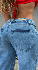 BOTA RECTA CO ROTOS AZUL  BUCK LOS MEJORES JEANS DE COLOMBIA