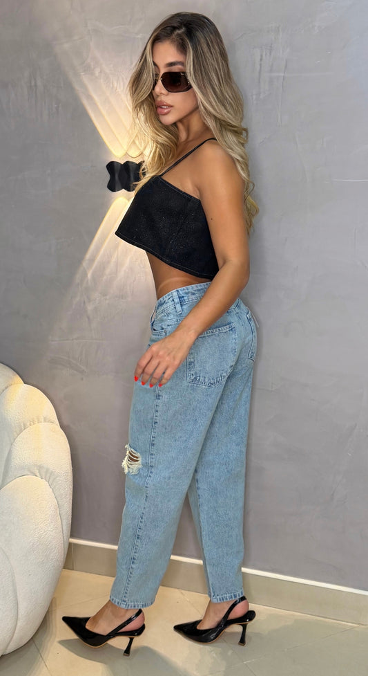 Jean Boyfriend, Tela Rígida, Tiro medio, Ref: 2133