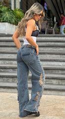Jean Wide Leg, Tela Rígida, Tiro medio, Ref: 2597