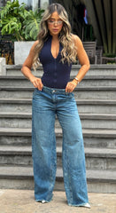 Jean Wide Leg, Tela Rígida, Tiro medio, Ref: 2598