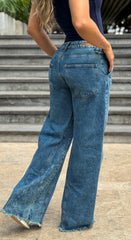 Jean Wide Leg, Tela Rígida, Tiro medio, Ref: 2598