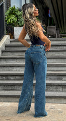 Jean Wide Leg, Tela Rígida, Tiro medio, Ref: 2598