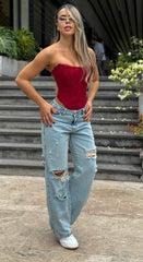 Jean Bota recta CON ROTOS BUCK JEANS
