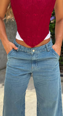 Jean Wide Leg, Tela Rígida, Tiro medio, Ref: 2621