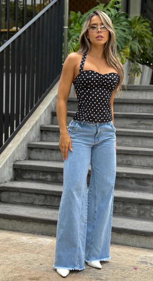 Jean Wide Leg, Tela Rígida, Tiro medio, Ref: 2620