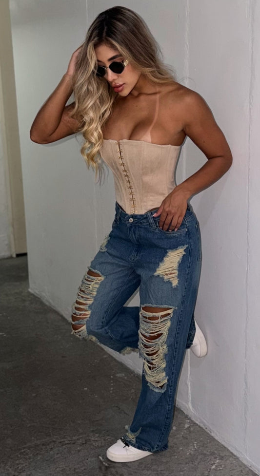 Jean Boyfriend, Tela Rígida, Tiro medio, Ref: 2320