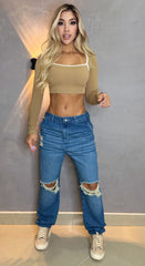 Jean Momfit, Tela rígida, Tiro medio, Ref: 2438