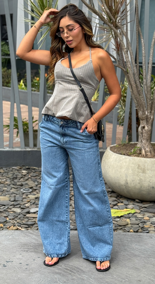 Jean Wide Leg, Tela Rígida, Tiro medio, Ref: 2828