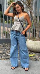 Jean Wide Leg, Tela Rígida, Tiro medio, Ref: 2828
